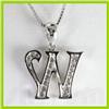 Image 2 : Genuine 0.14 ctw Alphabet Initial Letter W Diamond Necklace 16" 14kt Gold-White