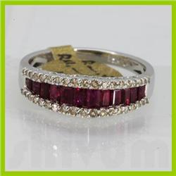 Genuine  1.53 ctw Ruby & Diamond Ring 18KT White Gold Ring Size 6.5