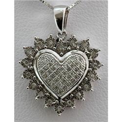 Genuine 0.16ctw Round Cut Diamond Puff Center Heart Pendant 14K White Gold, 2.78g