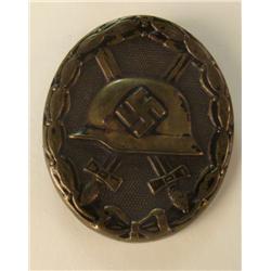 BLACK NAZI WOUND BADGE-HELMET/SWASTIKA CROSSED SWORDS