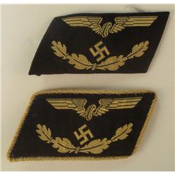 TWO NAZI RAILROAD OFFICERS COLLAR TABS BOTH SATIN