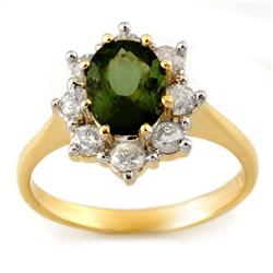 Genuine 2.50ctw Green Tourmaline & Diamond Ring Gold