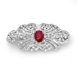 Genuine 3.75 ctw Ruby & Diamond Brooch 14K White Gold