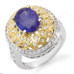 Genuine 4.3ct Tanzanite & Diamond Ring 14K 2tone Gold
