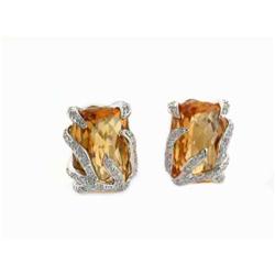 14k White Gold with Citrine and Diamond Earrings