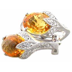 18k White Gold Diamond Earrings with Citrine