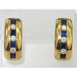 14K Yellow Gold Sapphire Diamond Earrings