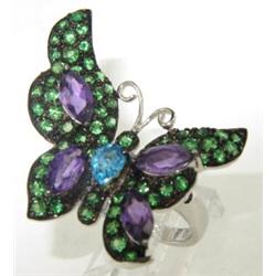 14K White Gold Colored Stones Butterfly Ring