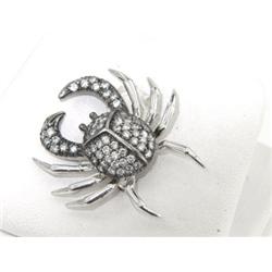 18K White Gold Diamond Crab Pin
