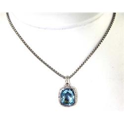 David Yurman Silver Blue topaz & Diamond Necklace