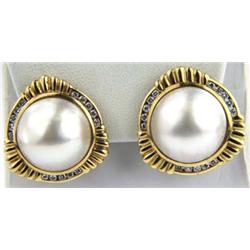 14K Yellow Gold Diamond,  Pearl Earrings