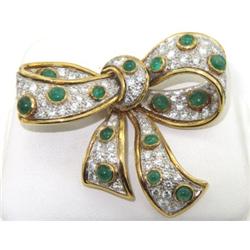 Van Cleef & Arpels 18K Yellow gold Diamond Emerald Pin