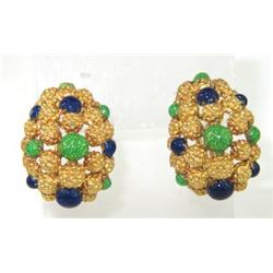 18K Yellow Gold Enamel Earrings From 1950