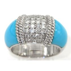 18K White Gold Diamond & Turquoise Ring