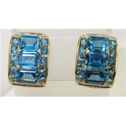 14K Yellow Gold Blue Topaz & Diamond Earrings