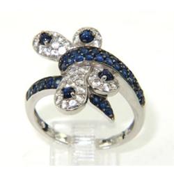 14K White Gold, White Sapphire & Sapphire Ring