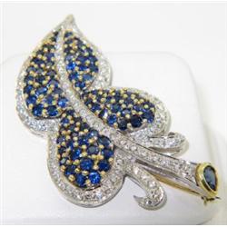 18K White Gold Diamond & Sapphire Pin