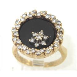 14K Yellow Gold Diamond & Onyx Ring