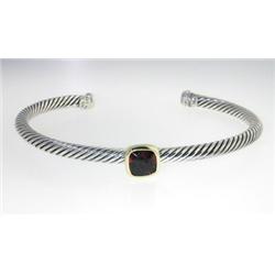 David Yurman 18k Yellow Gold/Silver Garnet Bangle