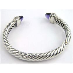 David Yurman Silver Amethyst & Diamond Bangle