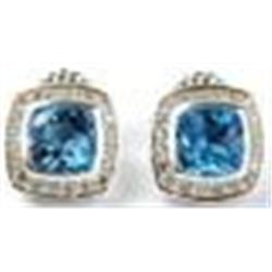 David Yurman 18K White Gold/Blue Topaz Diamond Earrings