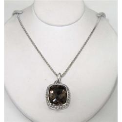 David Yurman Silver Smoky Topaz & Diamond Necklace