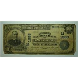 1902 National currency $10  Richmond IN 2nd National Good