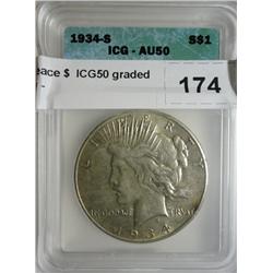 1934S Peace $  ICG50 graded correctly