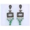 Image 1 : 18k Gold and Silver Earrings with Emerald and Diamonds