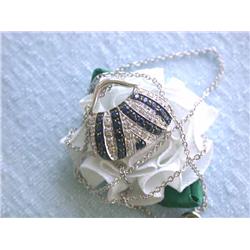 14k Gold Necklace with Diamonds and Sapphire Pendant