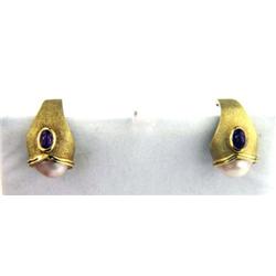 14K Gold & Ruby Cabochon Pearl Earring