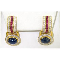 Gucci 18K Yellow Gold Diamond, Sapphire & Ruby Earrings