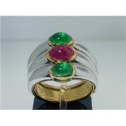 Marina B 18k 2 Tone Gold Ruby Emerald Ring