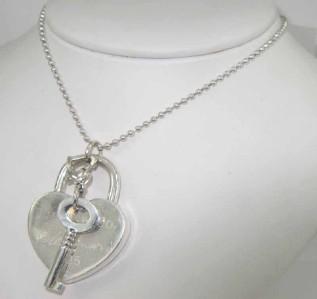 Silver Heart Lock \u0026 Key Pendant Necklace