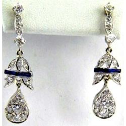 Platinum Diamond and Blue Stone Earrings