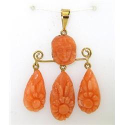 14K Yellow Gold Coral Pendant