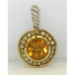 David Yurman Silver /18K Gold Citrine,Sapphire Pendant