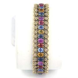 14K YellowGold Multi- colored Sapphire Diamond Bracelet
