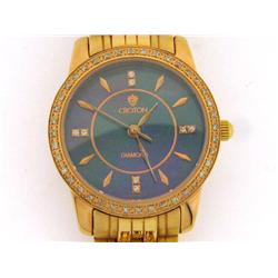 Croton Ladies Diamond Case Black Mother of Pearl Watch CR207935