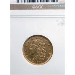 RARE 1836 $5 CLASSIC HEAD GOLD COIN, NGC GRADED