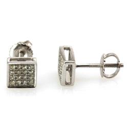 Genuine 0.13ctw Round Cut Diamond Invisible Type Earring 10k White Gold Screw back, 1.19g