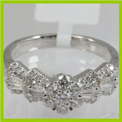 Genuine  0.90 ctw Baguette & Diamond Ring 18KT White Gold