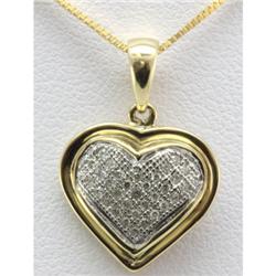 Genuine 0.11ctw Round Cut Diamond Pave Heart Pendant 10k Yellow Gold, 1.99g