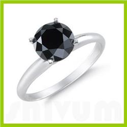 Genuine 2.0 ctw Black Diamond Solitaire Ring 14kt Gold-White