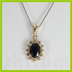 Genuine 0.74 ctw  Sapphire & Diamond Necklace 16" 14kt Gold-Yellow