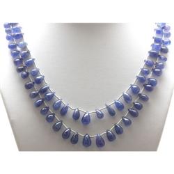 Natural 2Row Tanzanite Smooth Teardrop Beads Stringing Necklace Gemstone 155.00ctw with brass clasp