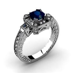 Genuine 1.88 ctw Sapphire Cushion Engrave & Diamond Ring 10kt White or Yellow Gold 6.15g
