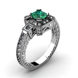 Genuine 1.48 ctw Emerald Cushion Engrave & Diamond Ring 10kt White or Yellow Gold 6.15g