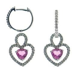 Genuine 14Kt Earrings 102 Single Diamonds 34Pts. 2 Pink Sapphire  Diamond Earring