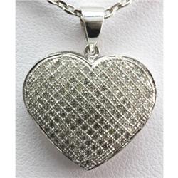Genuine 0.50ctw Round Cut Diamond Puff Pave Heart Pendant 10k White Gold, 2.86g